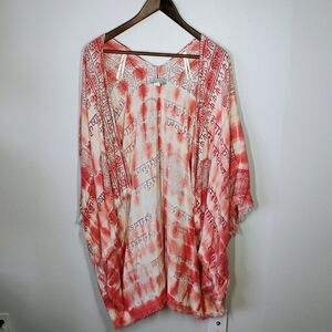 World Market Ganesha Tie Dye‎ Kimono Shawl Pink White Mantra Hippie One Size